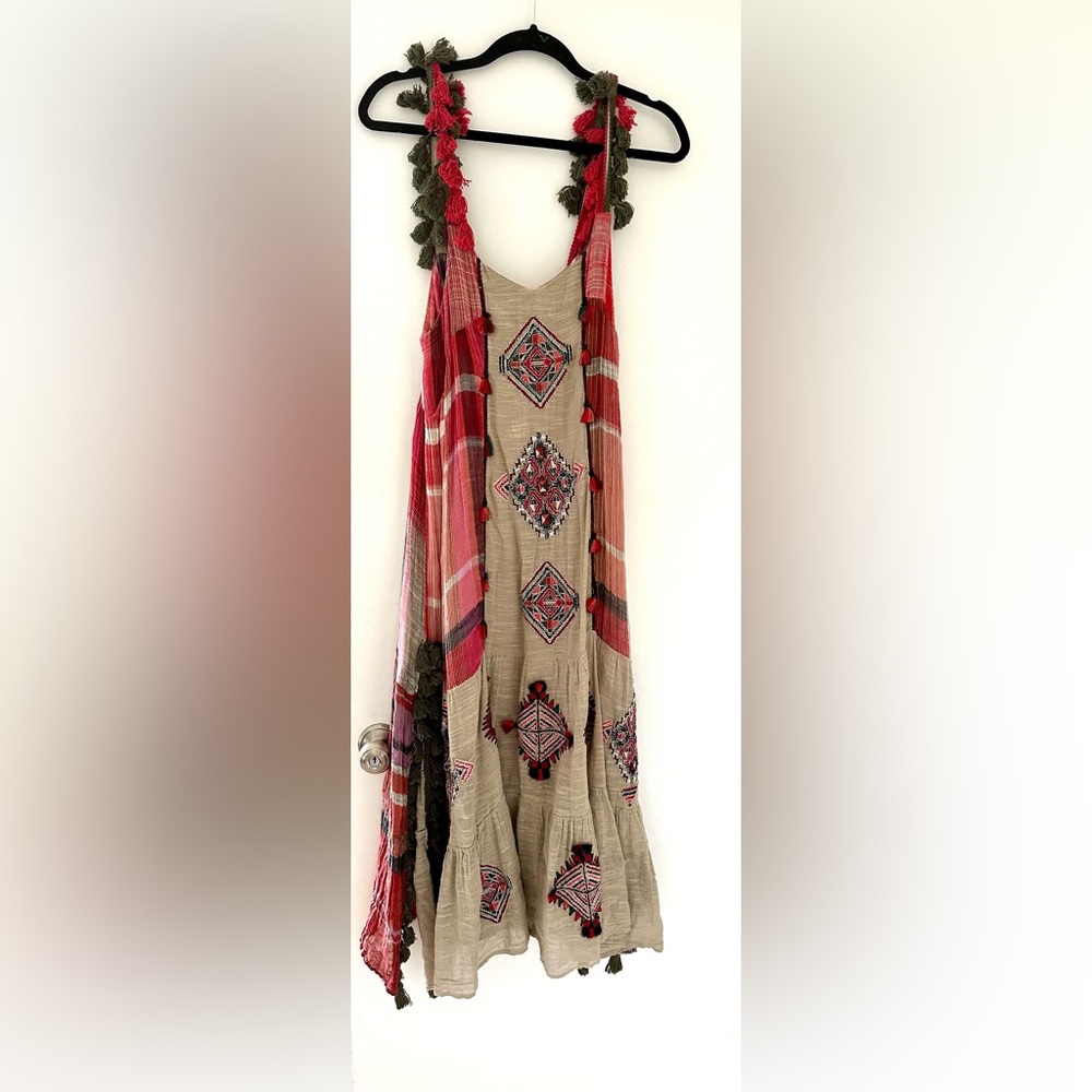 Zara Red and Green Patterned Midi Dress